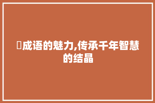 枺成语的魅力,传承千年智慧的结晶