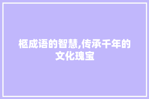 柩成语的智慧,传承千年的文化瑰宝