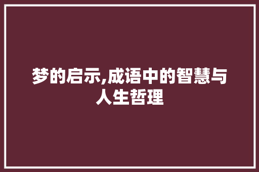 梦的启示,成语中的智慧与人生哲理