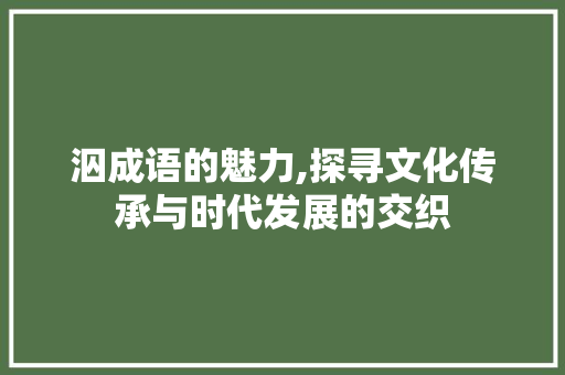 泅成语的魅力,探寻文化传承与时代发展的交织