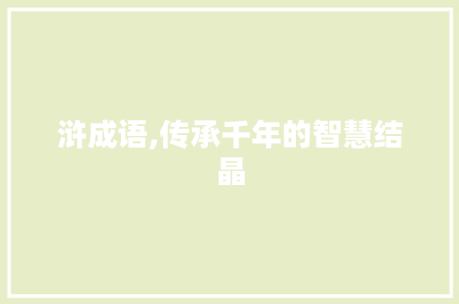 浒成语,传承千年的智慧结晶 短语
