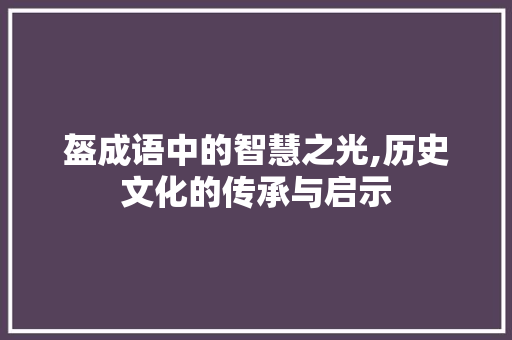 盔成语中的智慧之光,历史文化的传承与启示