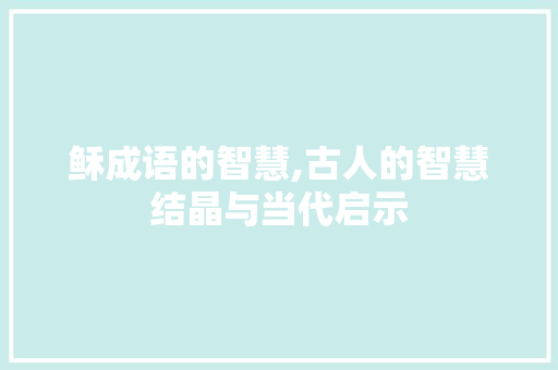 稣成语的智慧,古人的智慧结晶与当代启示