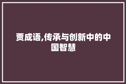 贾成语,传承与创新中的中国智慧