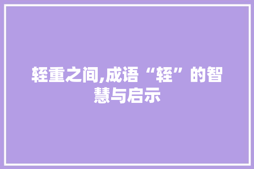 轾重之间,成语“轾”的智慧与启示