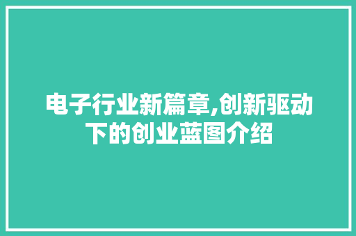 电子行业新篇章,创新驱动下的创业蓝图介绍