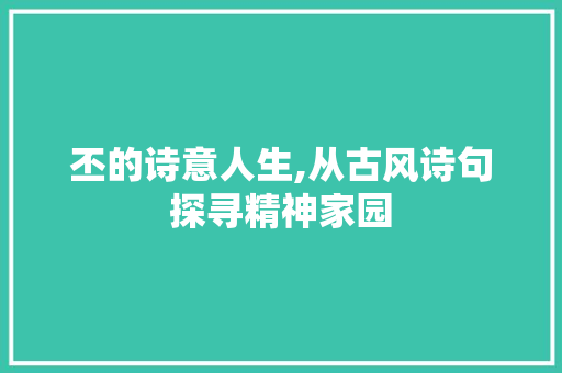 丕的诗意人生,从古风诗句探寻精神家园
