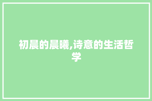 初晨的晨曦,诗意的生活哲学 问答
