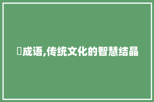 噈成语,传统文化的智慧结晶