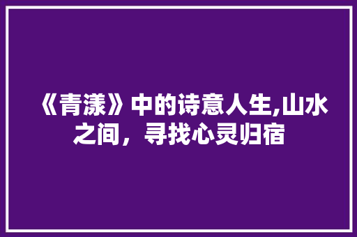 《青漾》中的诗意人生,山水之间，寻找心灵归宿