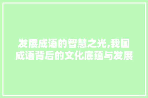 发展成语的智慧之光,我国成语背后的文化底蕴与发展路径