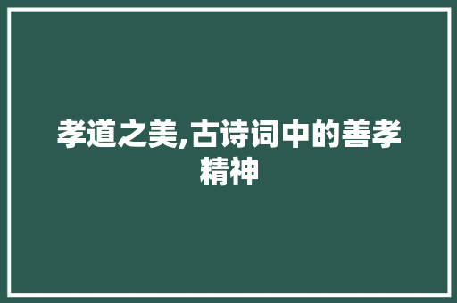 孝道之美,古诗词中的善孝精神
