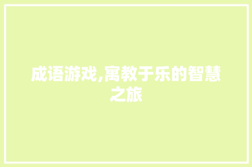 成语游戏,寓教于乐的智慧之旅