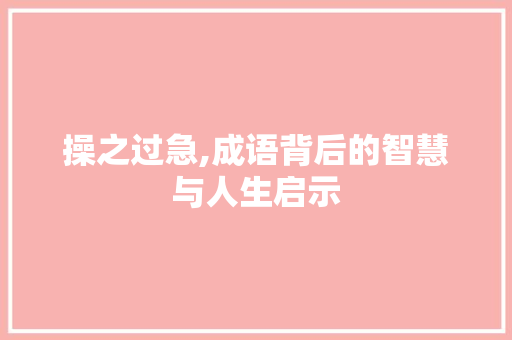 操之过急,成语背后的智慧与人生启示