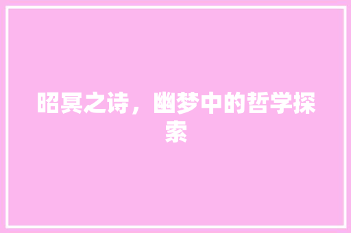 昭冥之诗，幽梦中的哲学探索