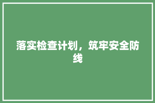 落实检查计划，筑牢安全防线