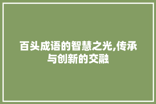 百头成语的智慧之光,传承与创新的交融