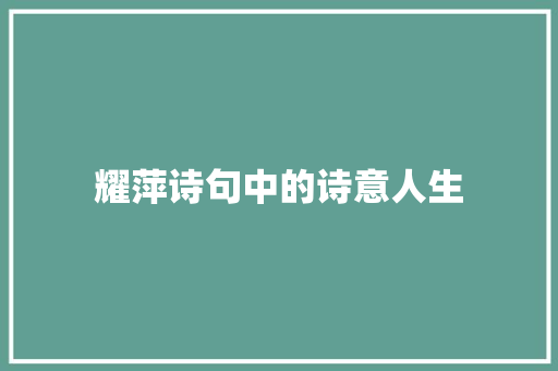 耀萍诗句中的诗意人生