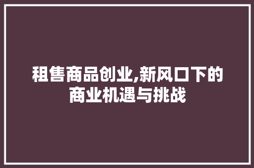 租售商品创业,新风口下的商业机遇与挑战