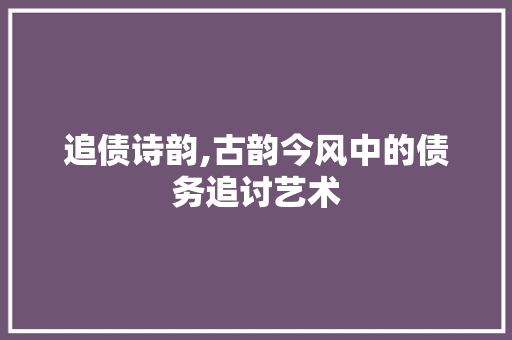 追债诗韵,古韵今风中的债务追讨艺术