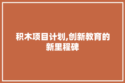 积木项目计划,创新教育的新里程碑