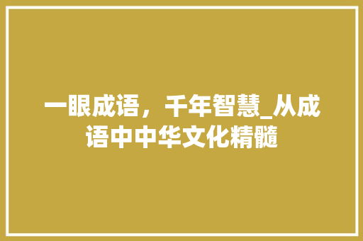 一眼成语，千年智慧_从成语中中华文化精髓