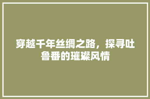 穿越千年丝绸之路，探寻吐鲁番的璀璨风情