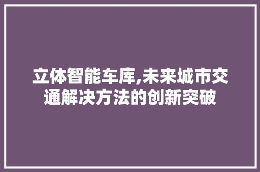 立体智能车库,未来城市交通解决方法的创新突破