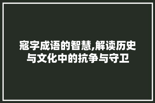 寇字成语的智慧,解读历史与文化中的抗争与守卫