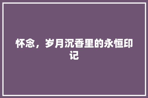 怀念，岁月沉香里的永恒印记