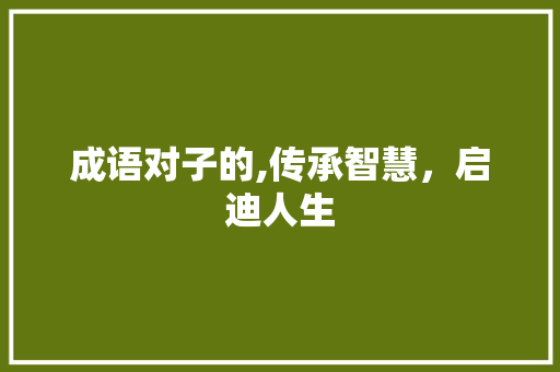 成语对子的,传承智慧，启迪人生