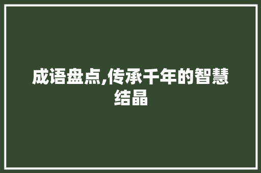 成语盘点,传承千年的智慧结晶