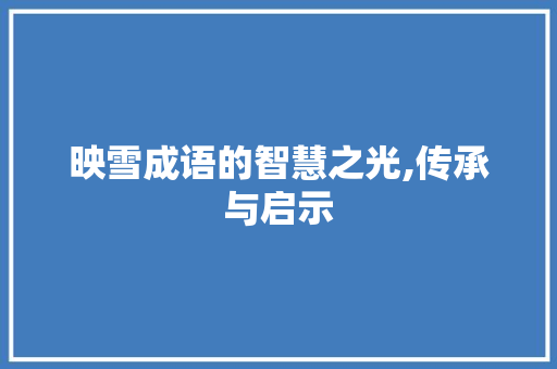 映雪成语的智慧之光,传承与启示