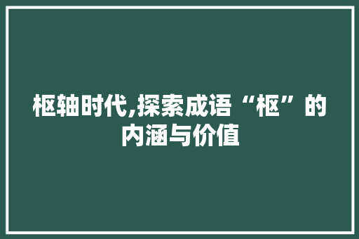 枢轴时代,探索成语“枢”的内涵与价值