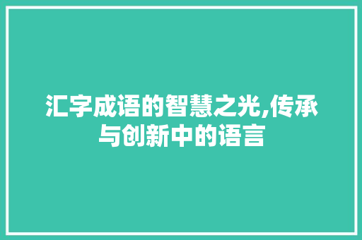 汇字成语的智慧之光,传承与创新中的语言