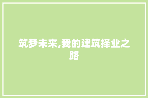 筑梦未来,我的建筑择业之路