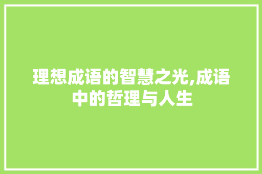理想成语的智慧之光,成语中的哲理与人生