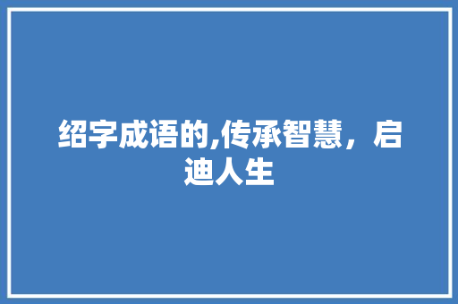 绍字成语的,传承智慧，启迪人生