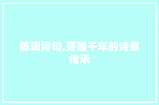 陈词诗句,穿越千年的诗意传承