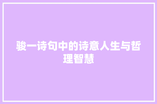 骏一诗句中的诗意人生与哲理智慧