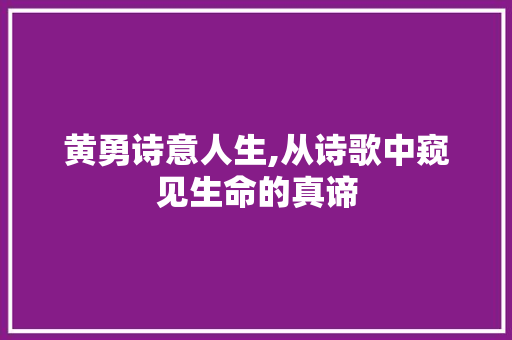 黄勇诗意人生,从诗歌中窥见生命的真谛
