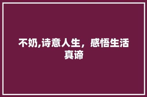 不奶,诗意人生，感悟生活真谛