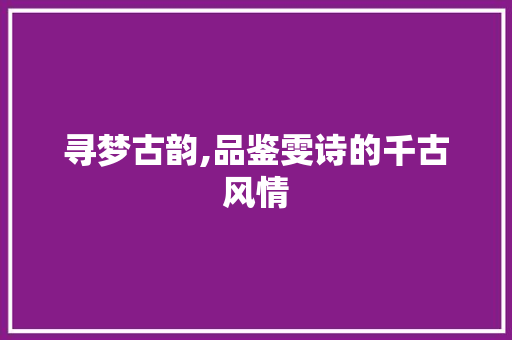 寻梦古韵,品鉴雯诗的千古风情