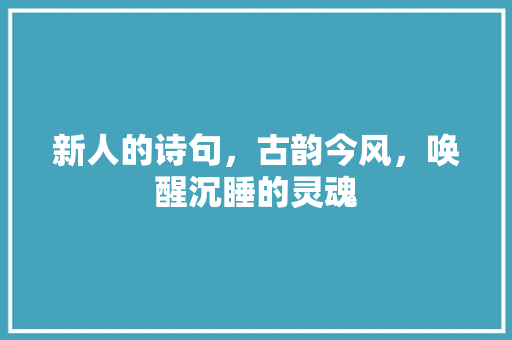 新人的诗句，古韵今风，唤醒沉睡的灵魂
