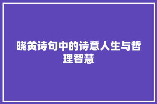 晓黄诗句中的诗意人生与哲理智慧