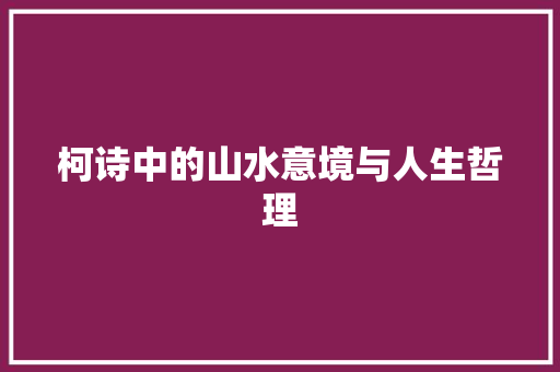 柯诗中的山水意境与人生哲理 短语