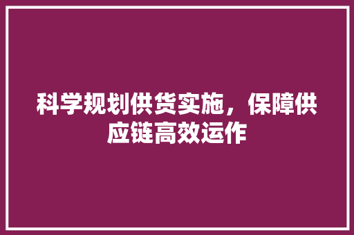 科学规划供货实施，保障供应链高效运作