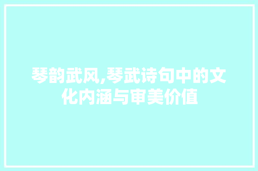 琴韵武风,琴武诗句中的文化内涵与审美价值