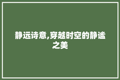 静远诗意,穿越时空的静谧之美