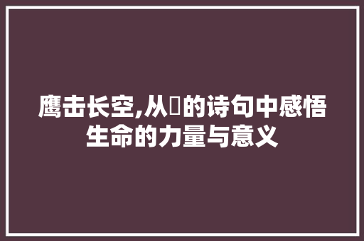 鹰击长空,从鵟的诗句中感悟生命的力量与意义 反义词汇